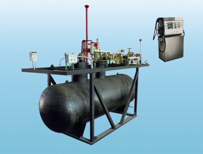 Buried skid-mounted gas station